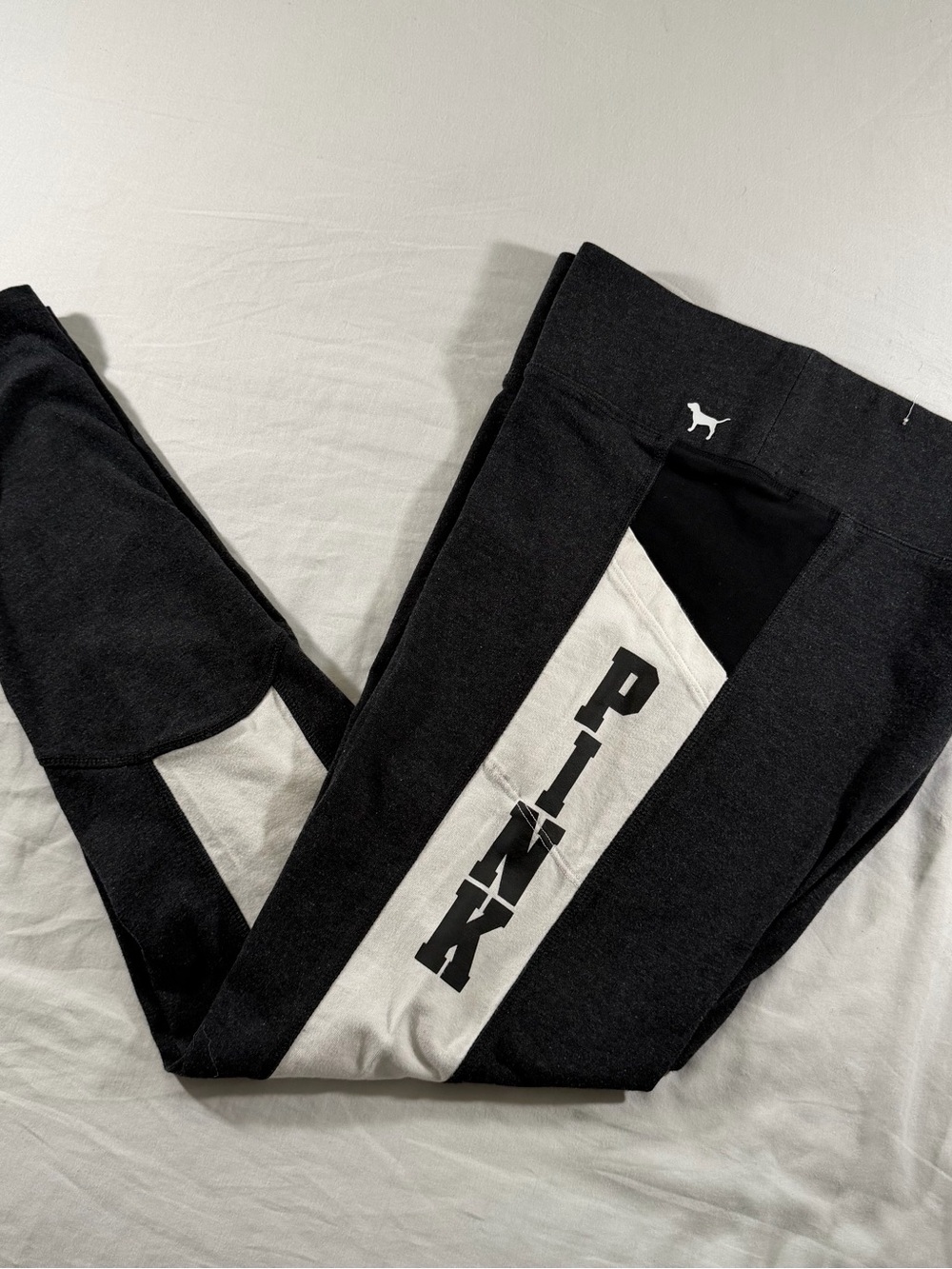 Victoria's Secret PINK Black Leggings with White Side Panel Logo